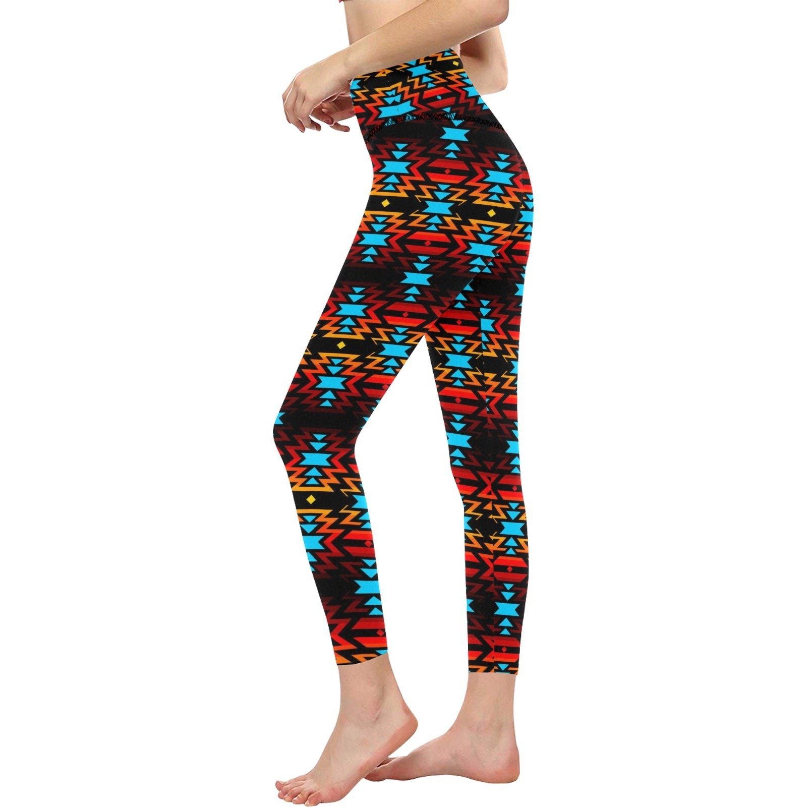 Black Fire and Sky All Over Print High-Waisted Leggings (Model L36) High-Waisted Leggings (L36) e-joyer 