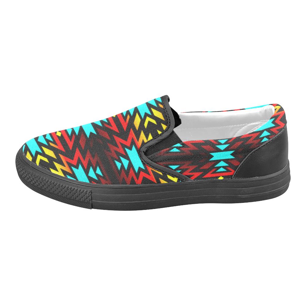 Black Fire and Sky Women's Unusual Slip-on Canvas Shoes (Model 019) Women's Unusual Slip-on Canvas Shoes (019) e-joyer 