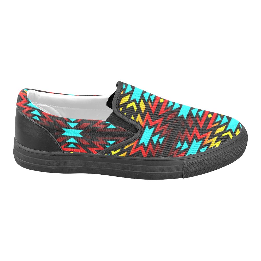 Black Fire and Sky Women's Unusual Slip-on Canvas Shoes (Model 019) Women's Unusual Slip-on Canvas Shoes (019) e-joyer 