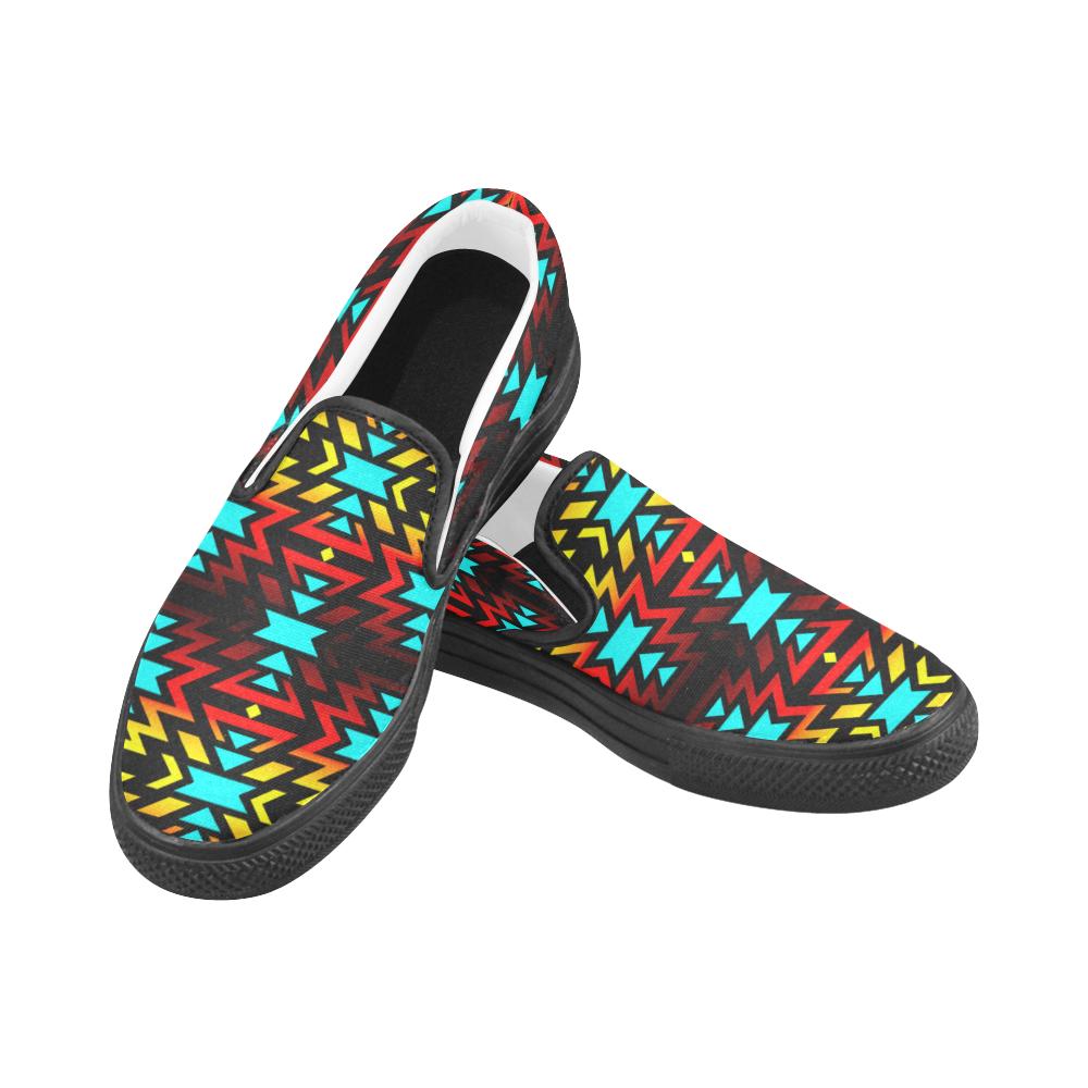 Black Fire and Sky Women's Unusual Slip-on Canvas Shoes (Model 019) Women's Unusual Slip-on Canvas Shoes (019) e-joyer 