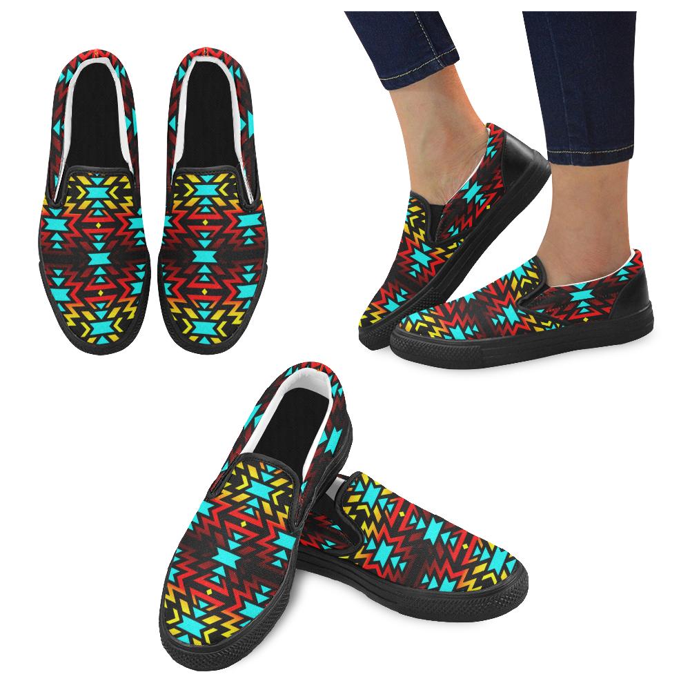 Black Fire and Sky Women's Unusual Slip-on Canvas Shoes (Model 019) Women's Unusual Slip-on Canvas Shoes (019) e-joyer 