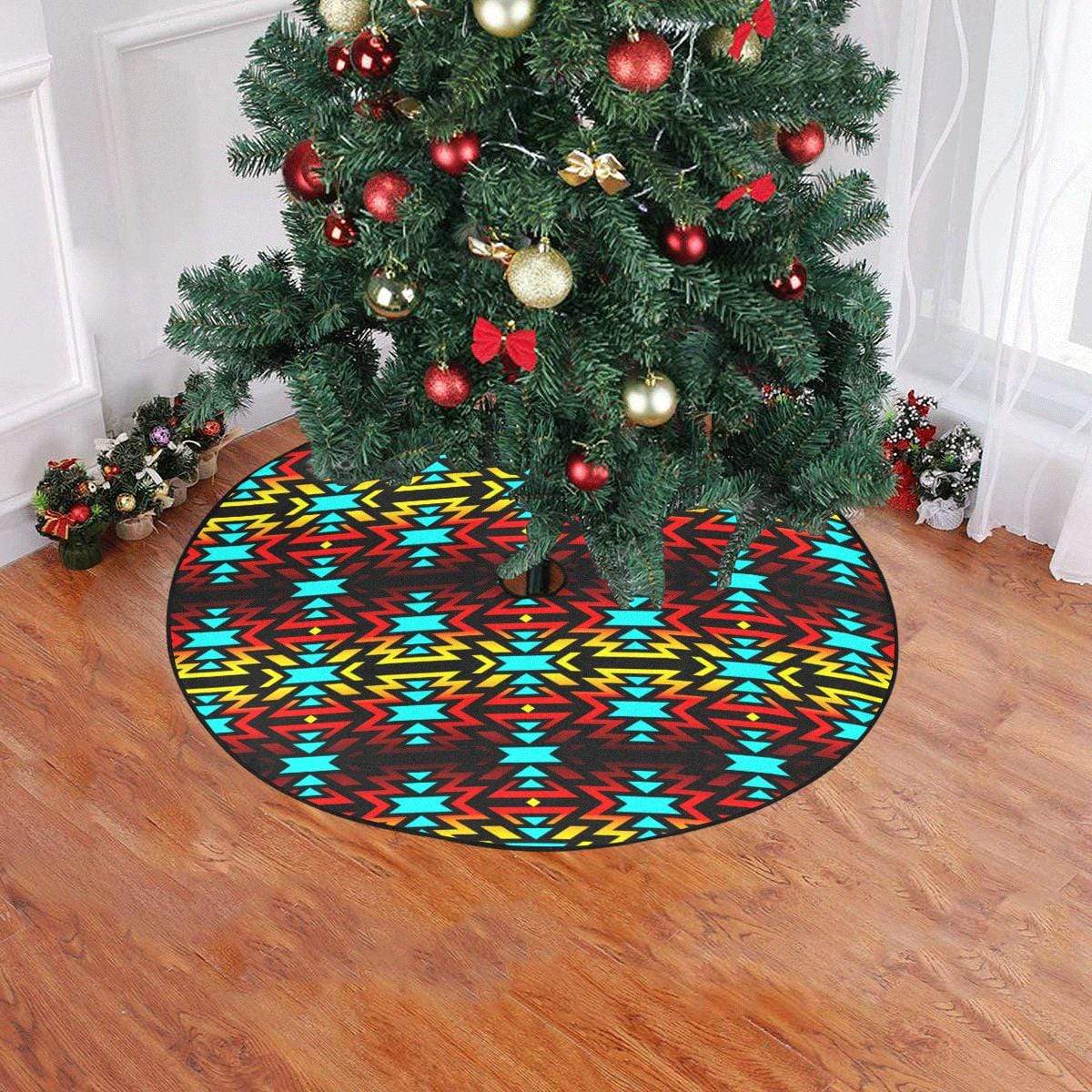 Black Fire and Turquoise Christmas Tree Skirt 47" x 47" Christmas Tree Skirt e-joyer 