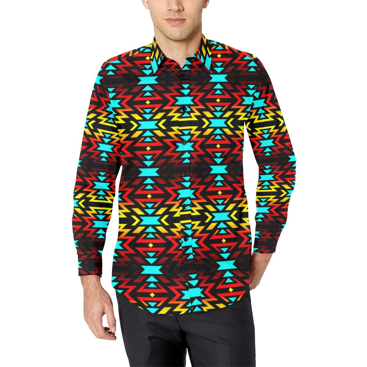 Black Fire and Turquoise Men's All Over Print Casual Dress Shirt (Model T61) Men's Dress Shirt (T61) e-joyer 
