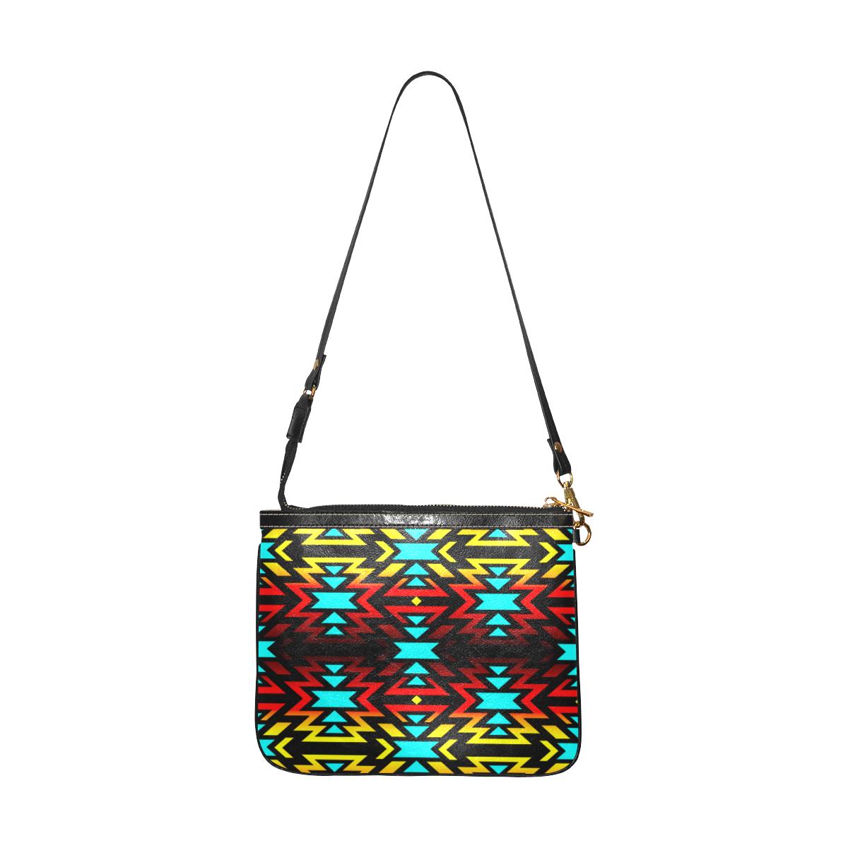 Black Fire and Turquoise Small Shoulder Bag (Model 1710) Small Shoulder Bag (1710) e-joyer 