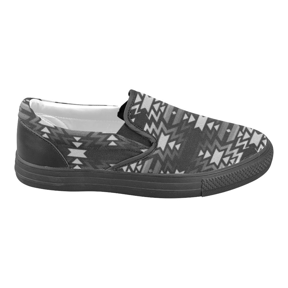 Black Fire Black and Gray Men's Unusual Slip-on Canvas Shoes (Model 019) Men's Unusual Slip-on Canvas Shoes (019) e-joyer 