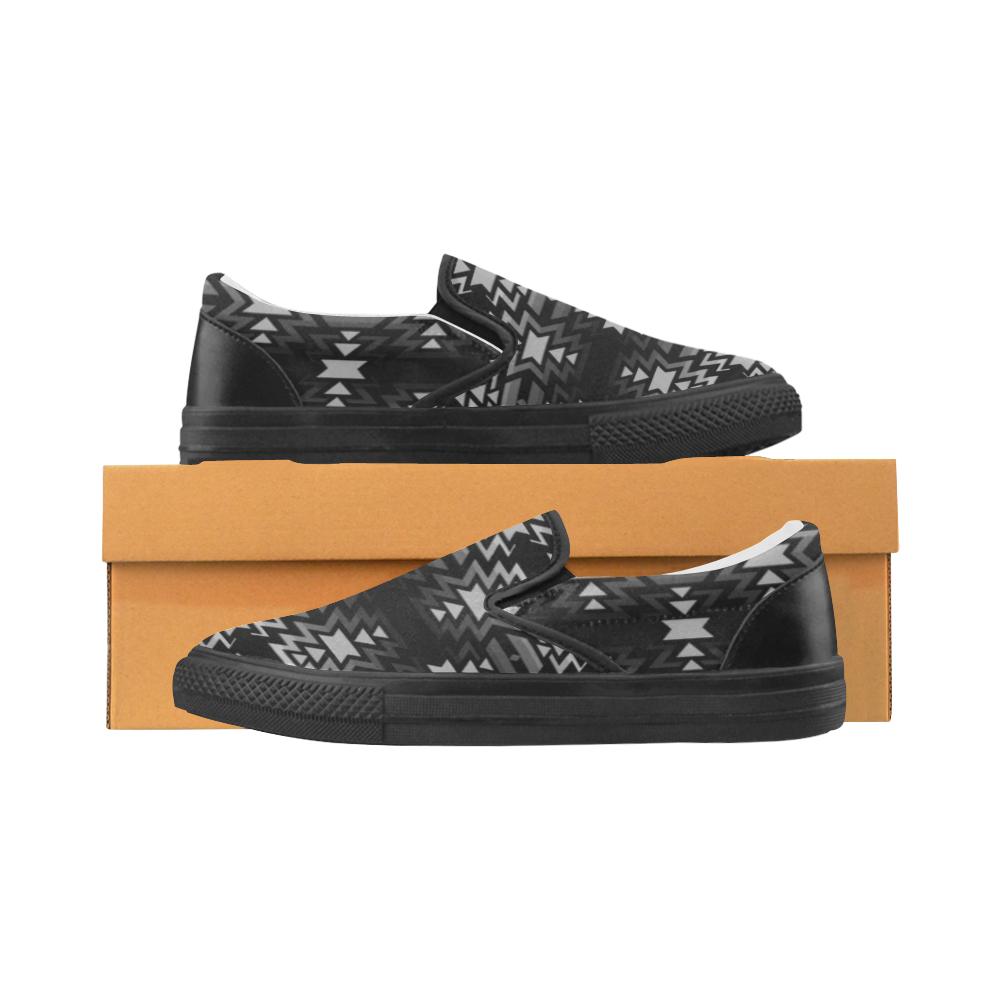 Black Fire Black and Gray Men's Unusual Slip-on Canvas Shoes (Model 019) Men's Unusual Slip-on Canvas Shoes (019) e-joyer 