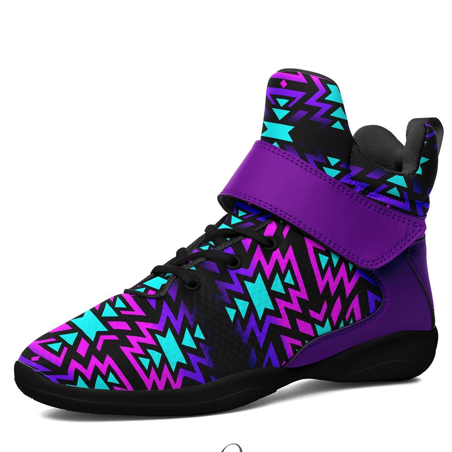 Black Fire Winter Sunset Kid's Ipottaa Basketball / Sport High Top Shoes 49 Dzine US Child 12.5 / EUR 30 Black Sole with Indigo Strap 