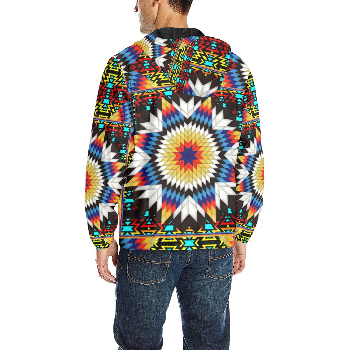 Blackfire and Turquoise Star Unisex Quilted Coat All Over Print Quilted Windbreaker for Men (H35) e-joyer 