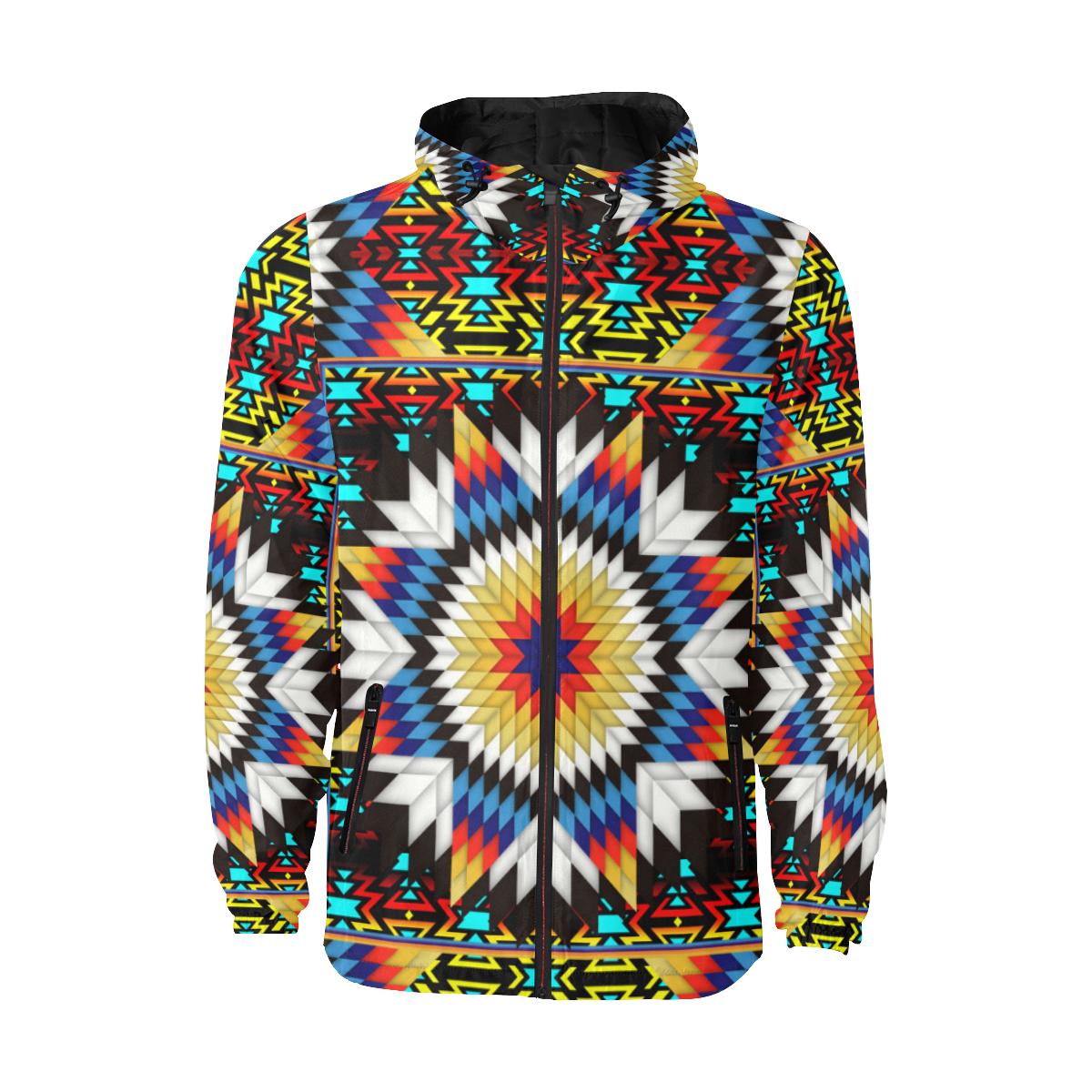Blackfire and Turquoise Star Unisex Quilted Coat All Over Print Quilted Windbreaker for Men (H35) e-joyer 