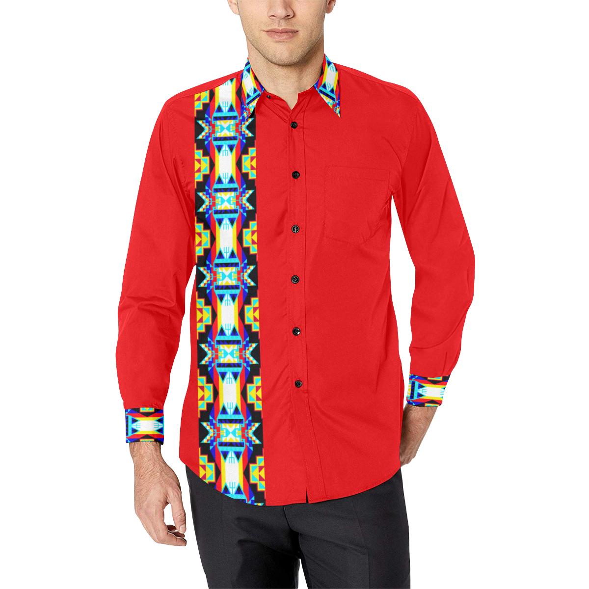 Blanket Strip Red Men's All Over Print Casual Dress Shirt (Model T61) Men's Dress Shirt (T61) e-joyer 