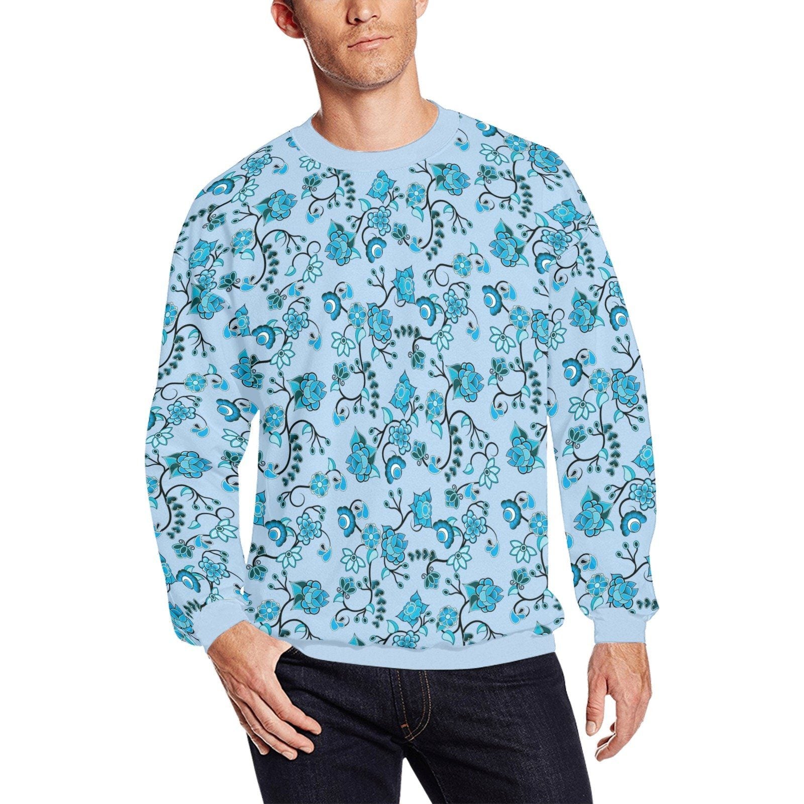 Blue Floral Amour All Over Print Crewneck Sweatshirt for Men (Model H18) shirt e-joyer 
