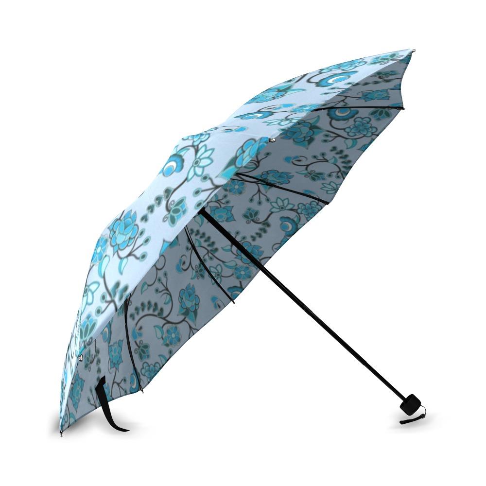 Blue Floral Amour Foldable Umbrella (Model U01) Foldable Umbrella e-joyer 