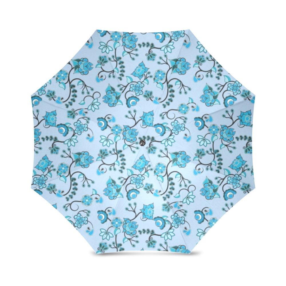 Blue Floral Amour Foldable Umbrella (Model U01) Foldable Umbrella e-joyer 