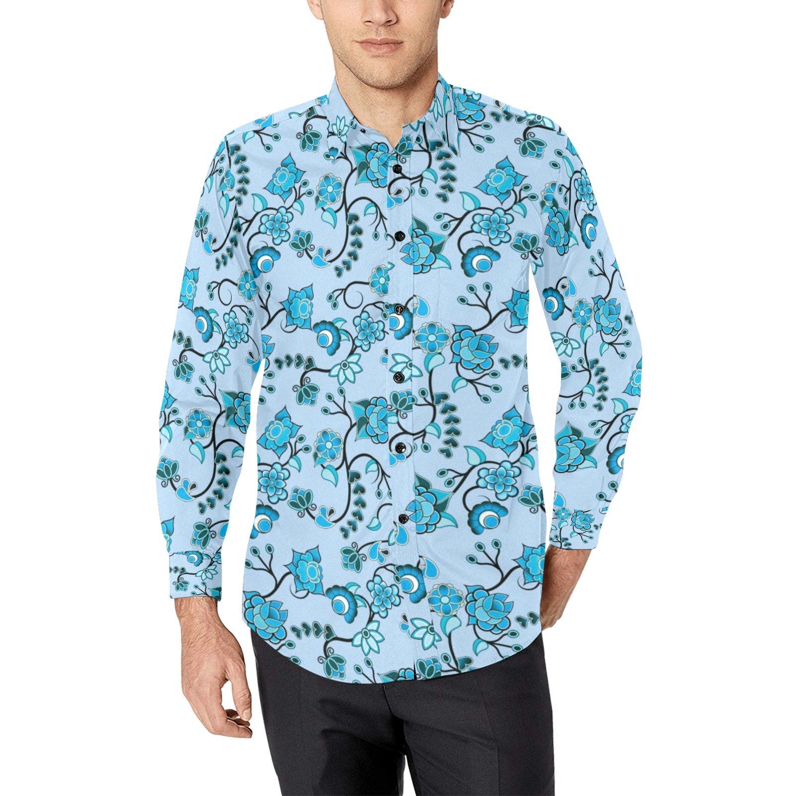 Blue Floral Amour Men's All Over Print Casual Dress Shirt (Model T61) Men's Dress Shirt (T61) e-joyer 