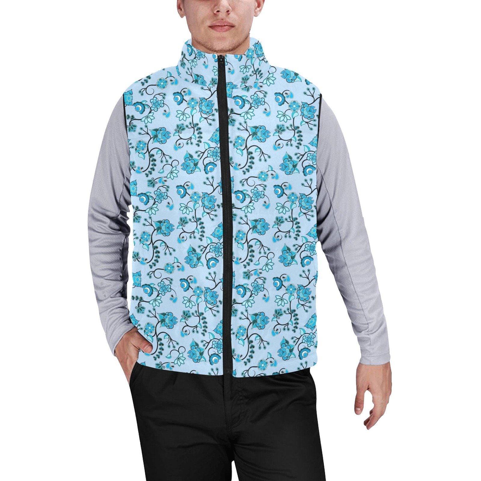 Blue Floral Amour Men's Padded Vest Jacket (Model H44) Men's Padded Vest Jacket (H44) e-joyer 