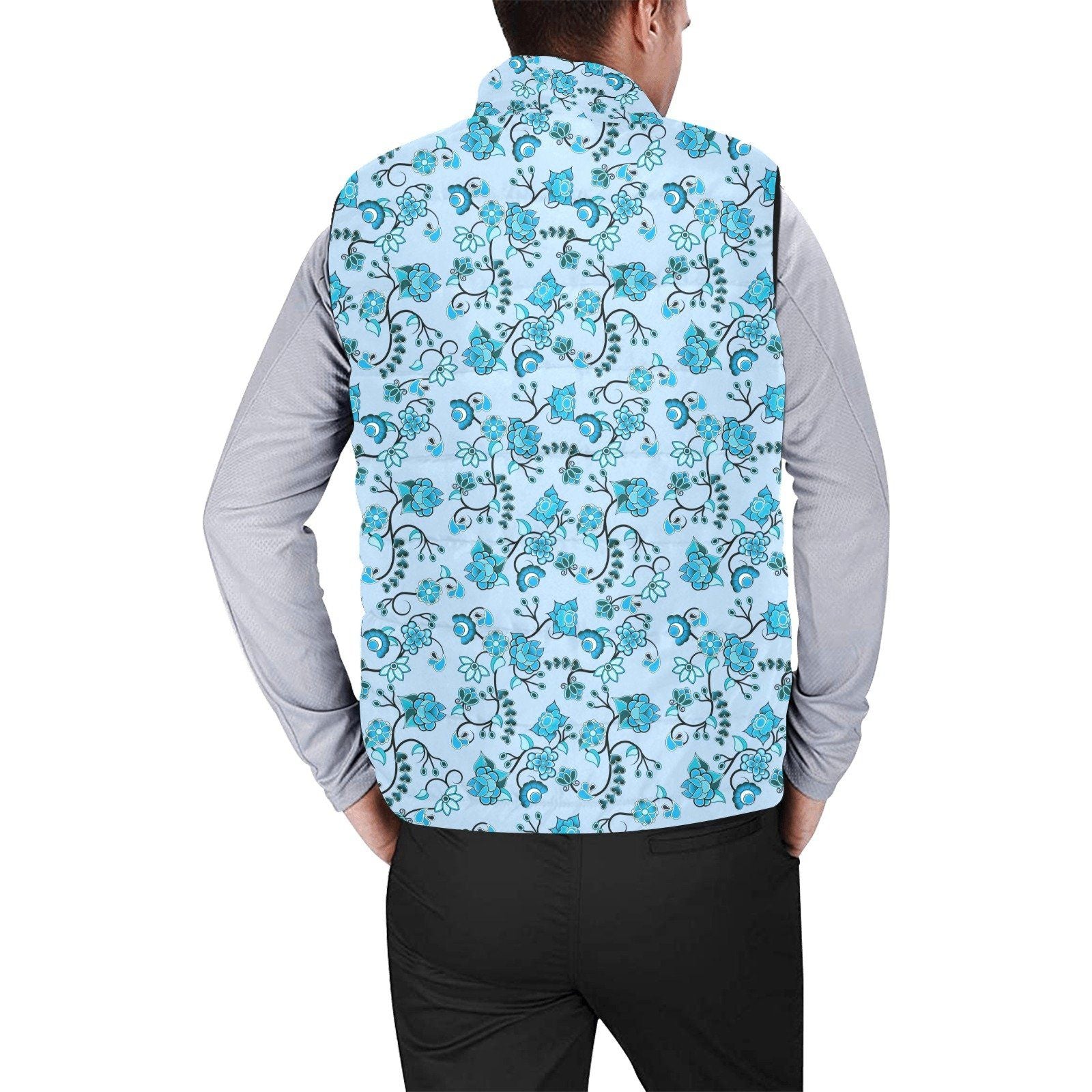 Blue Floral Amour Men's Padded Vest Jacket (Model H44) Men's Padded Vest Jacket (H44) e-joyer 