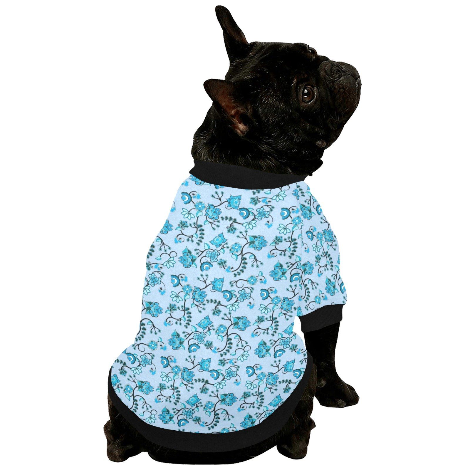 Blue Floral Amour Pet Dog Round Neck Shirt Pet Dog Round Neck Shirt e-joyer 