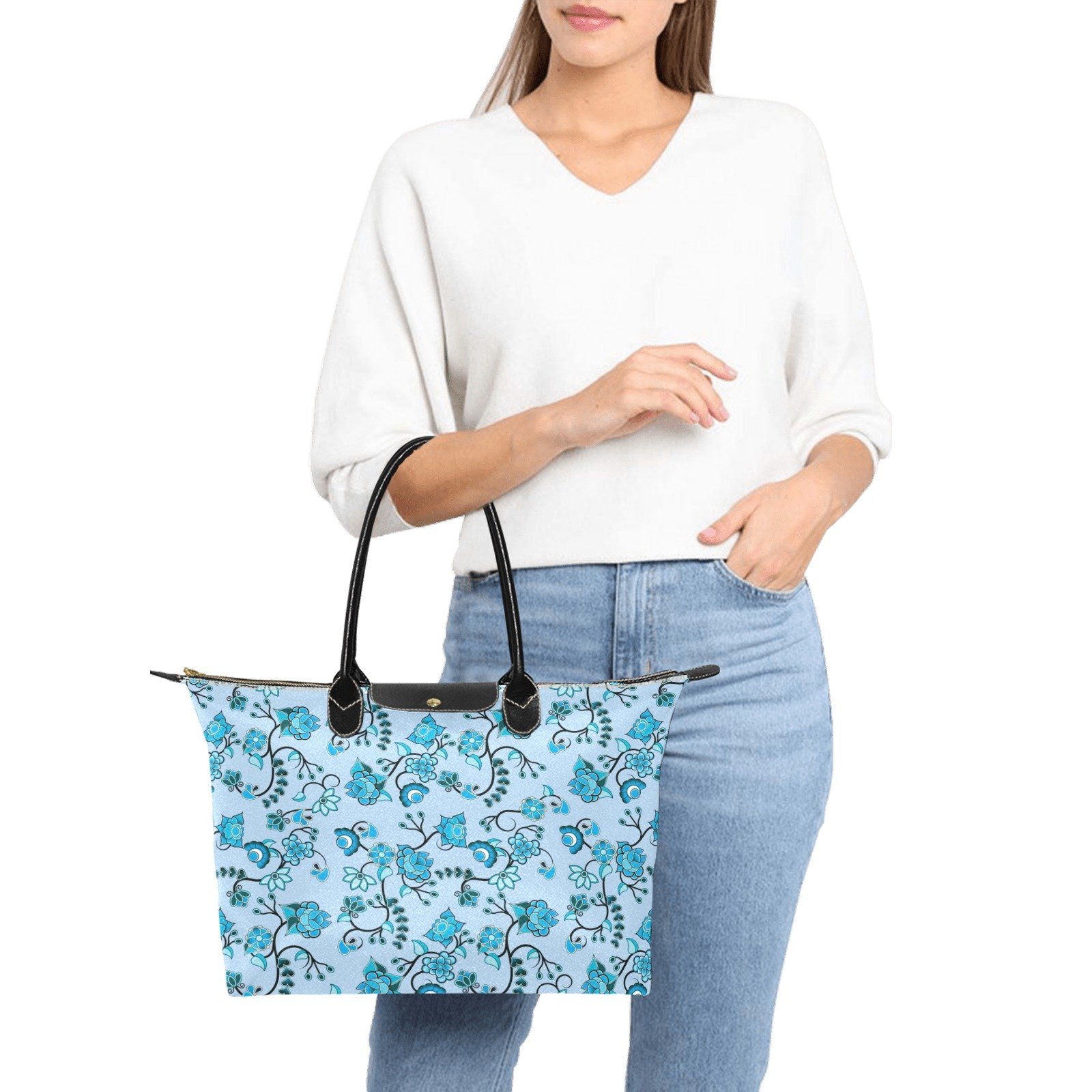 Blue Floral Amour Single-Shoulder Lady Handbag (Model 1714) bag e-joyer 