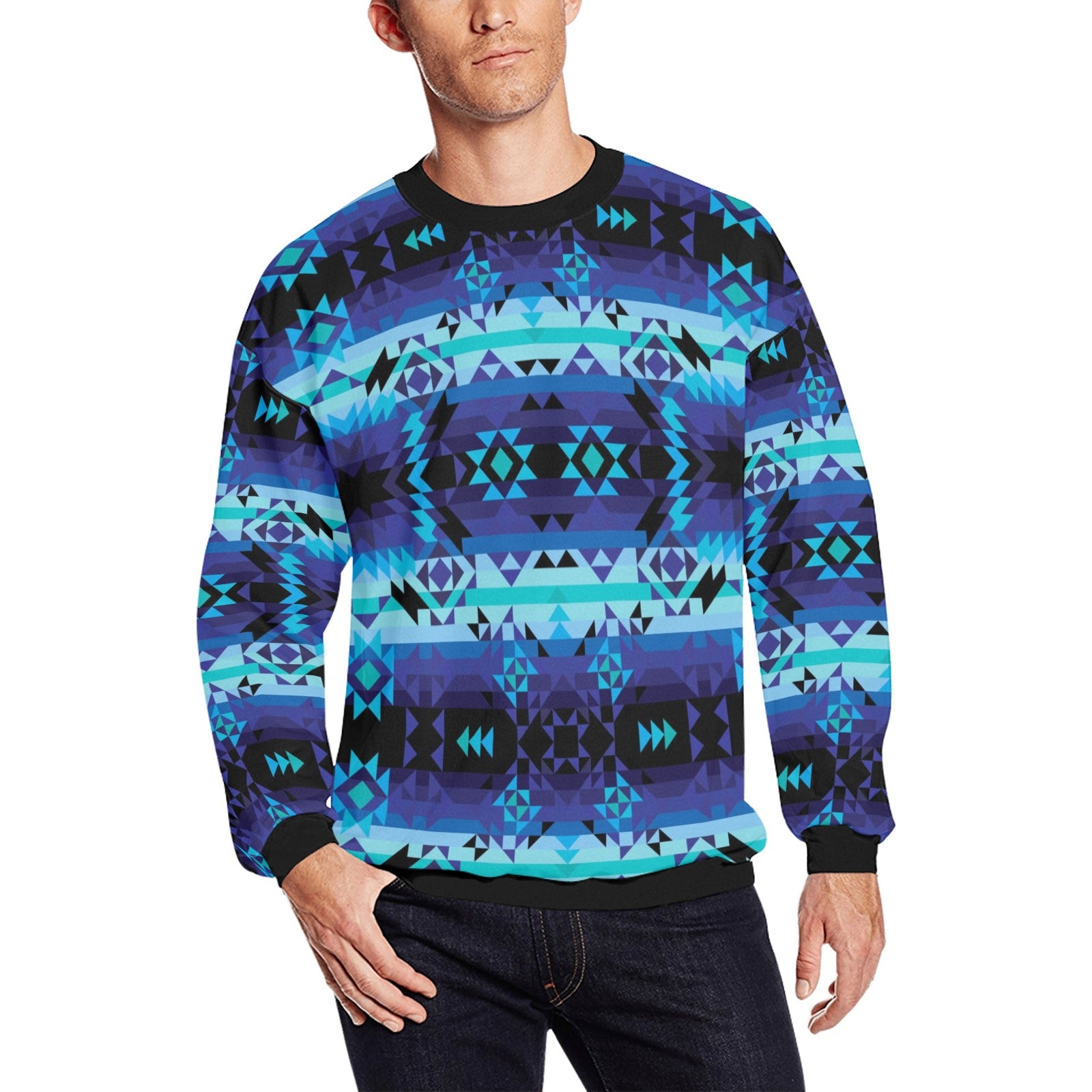 Blue Star All Over Print Crewneck Sweatshirt for Men (Model H18) shirt e-joyer 