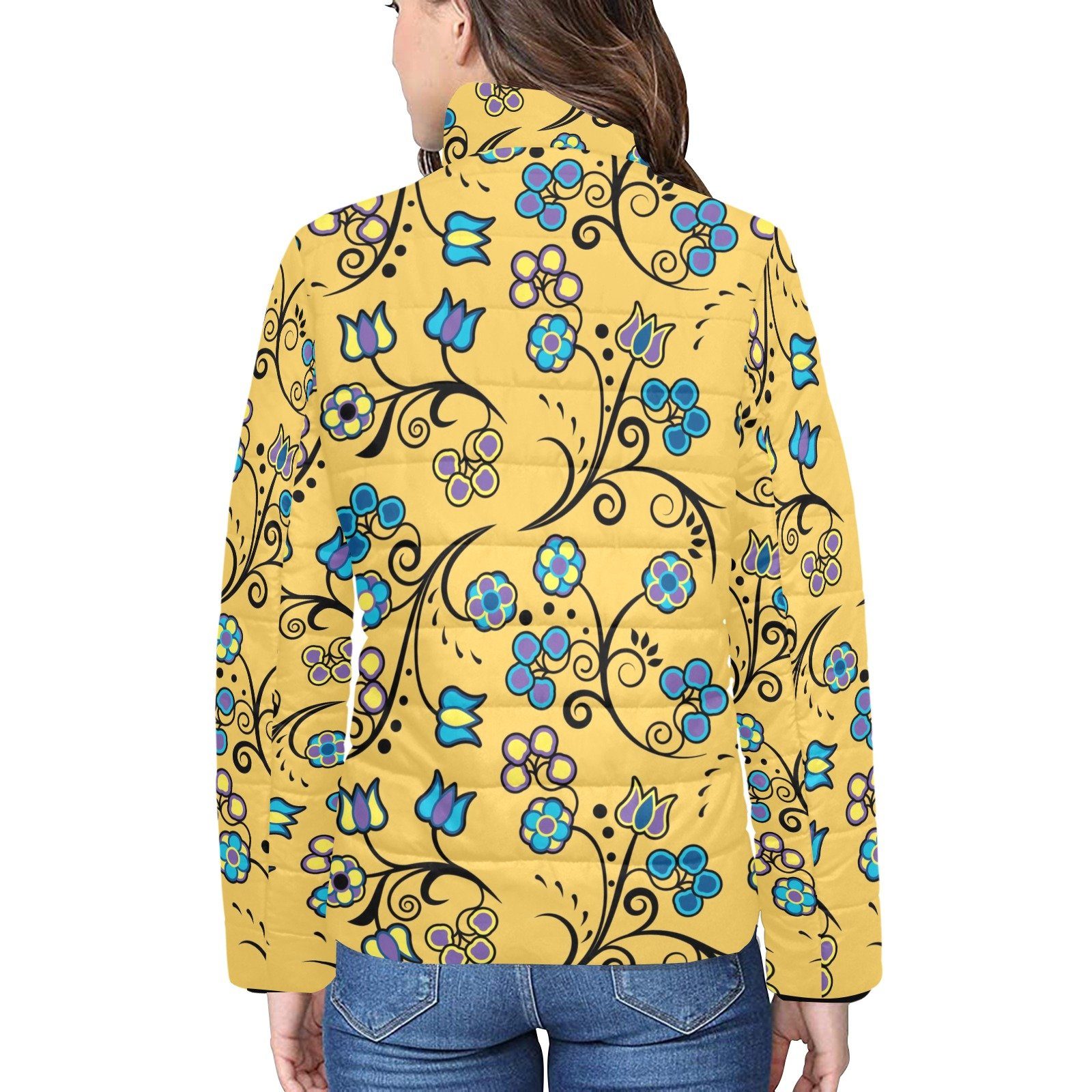 Blue Trio Tuscan Women's Stand Collar Padded Jacket (Model H41) jacket e-joyer 