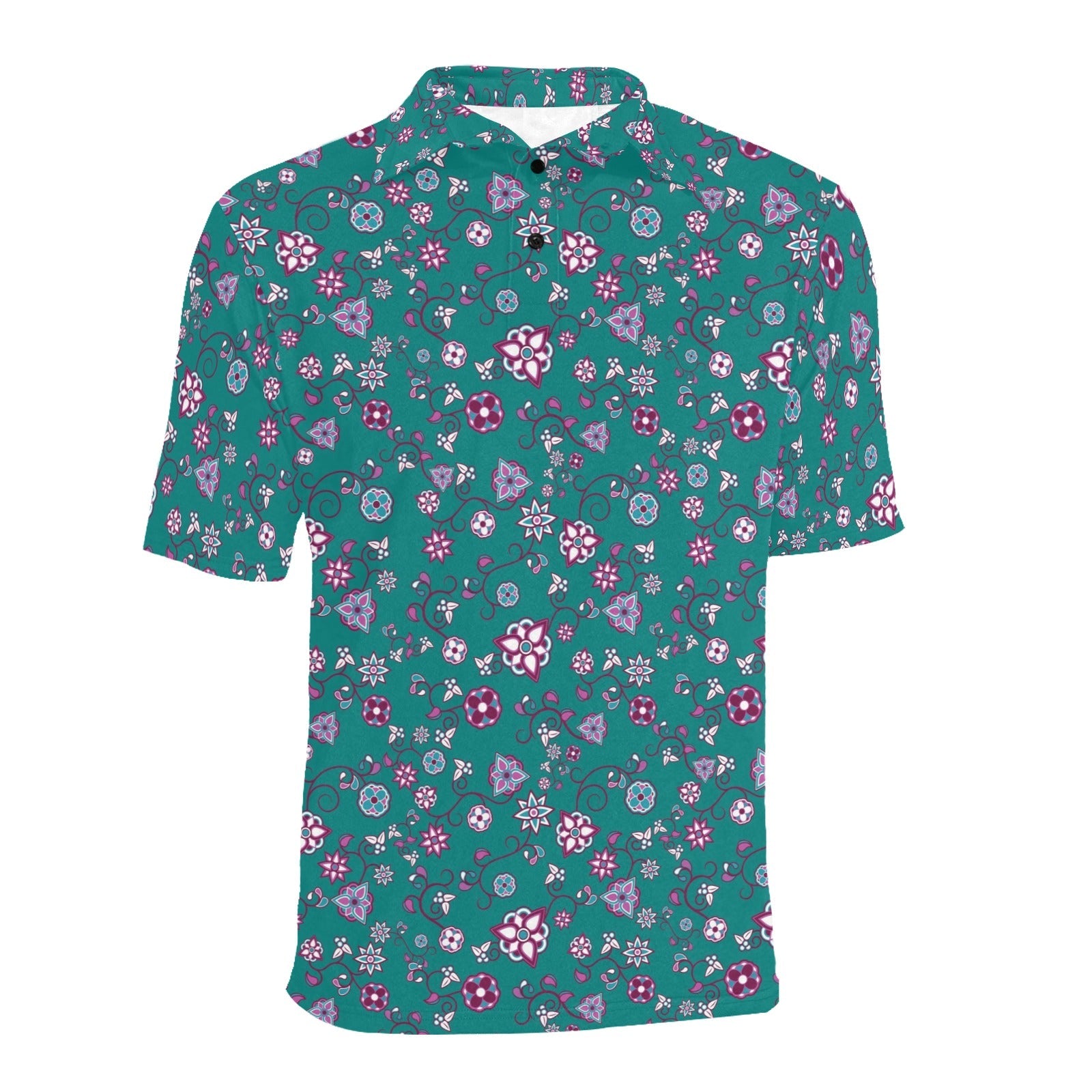 Burgundy Bloom Men's All Over Print Polo Shirt (Model T55) Men's Polo Shirt (Model T55) e-joyer 