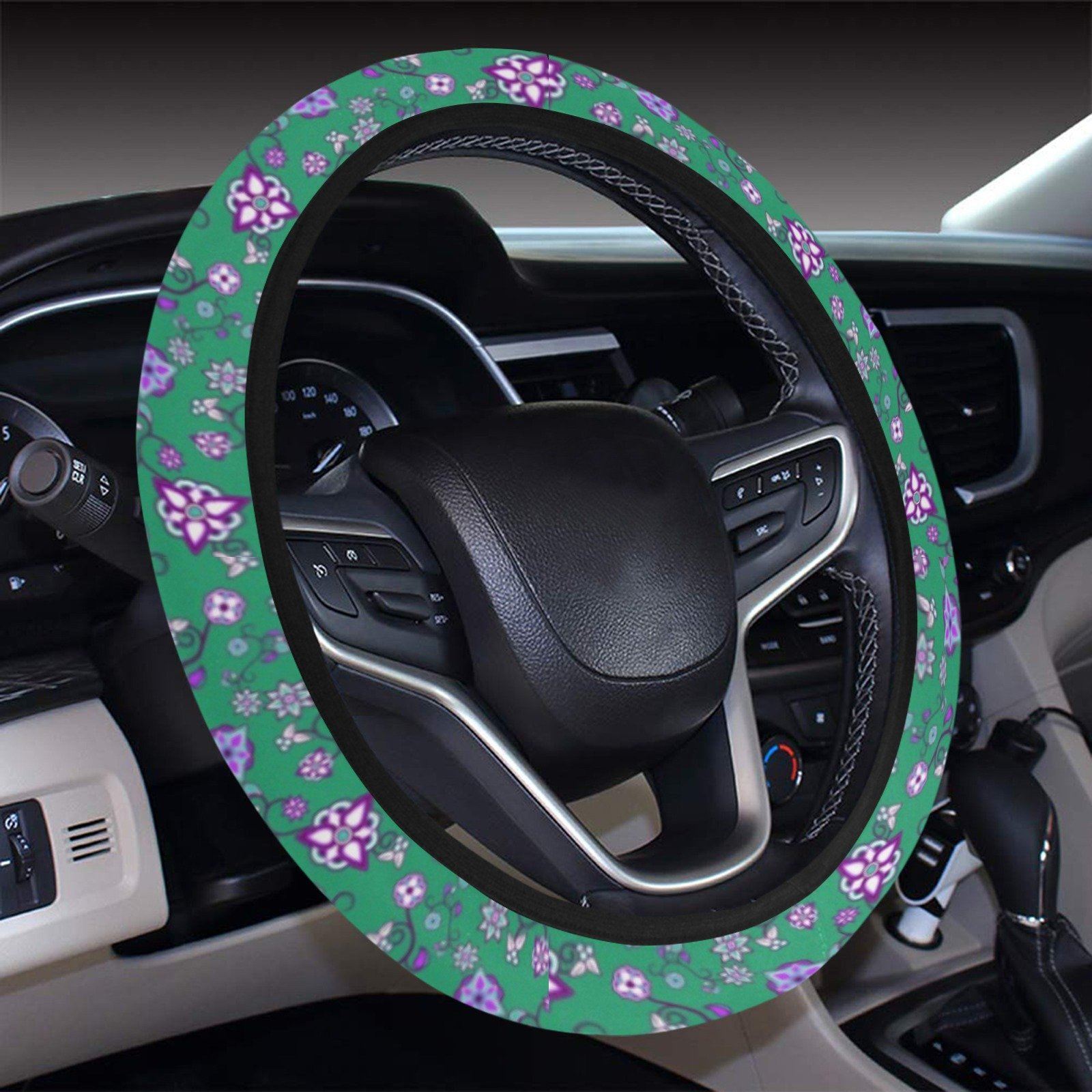 Burgundy Bloom Steering Wheel Cover with Elastic Edge Steering Wheel Cover with Elastic Edge e-joyer 