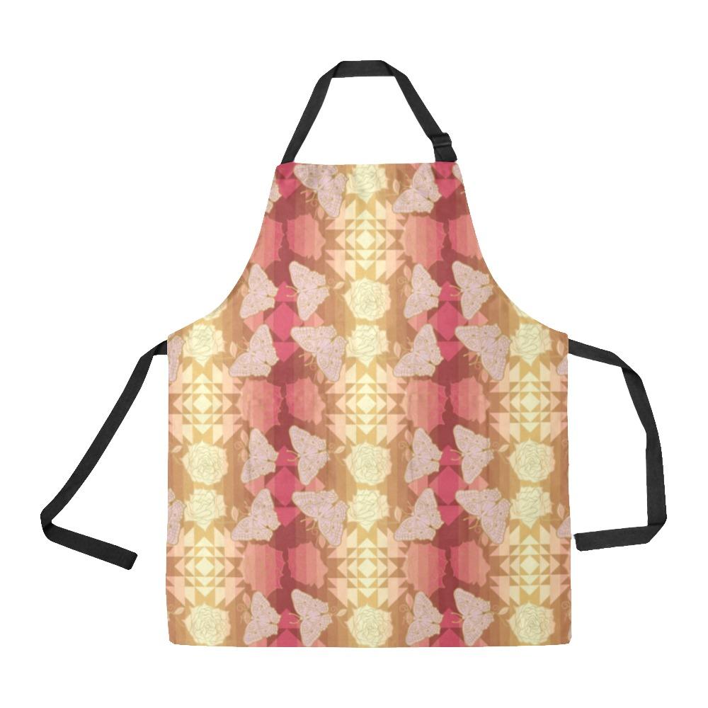 Butterfly and Roses on Geometric All Over Print Apron All Over Print Apron e-joyer 