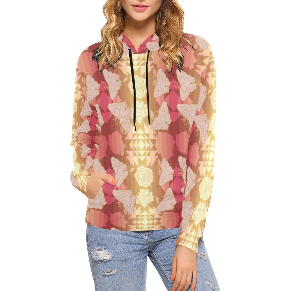 Butterfly and Roses on Geometric All Over Print Hoodie for Women (USA Size) (Model H13) All Over Print Hoodie for Women (H13) e-joyer 