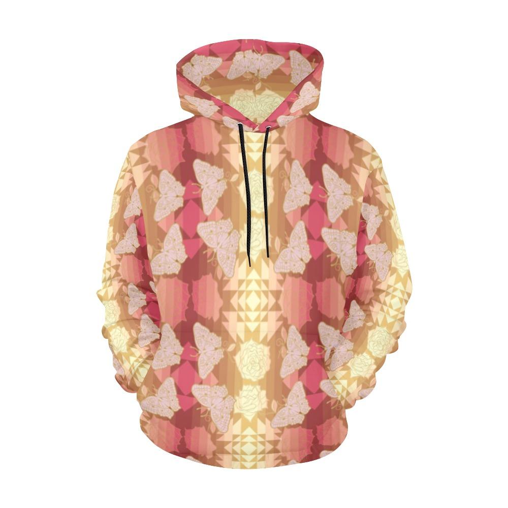 Butterfly and Roses on Geometric All Over Print Hoodie for Women (USA Size) (Model H13) All Over Print Hoodie for Women (H13) e-joyer 