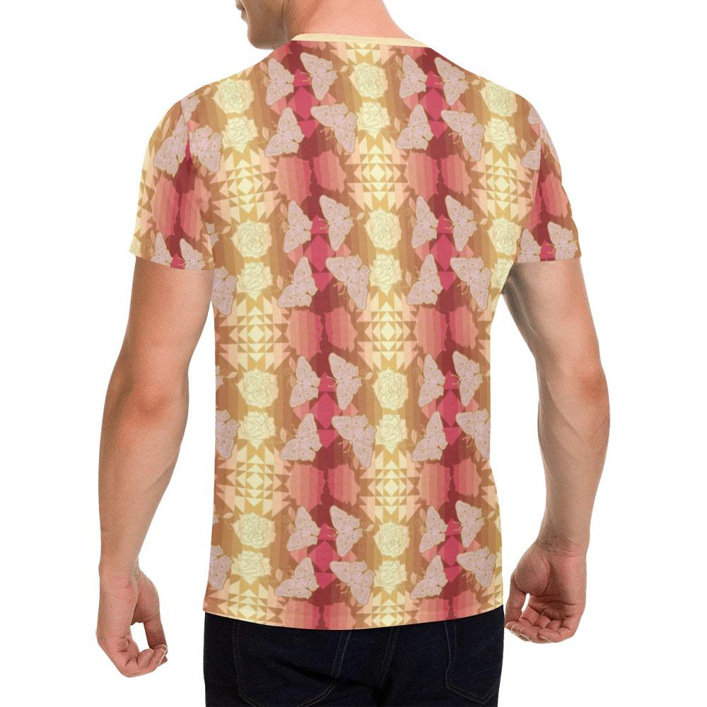 Butterfly and Roses on Geometric All Over Print T-Shirt for Men (USA Size) (Model T40) All Over Print T-Shirt for Men (T40) e-joyer 