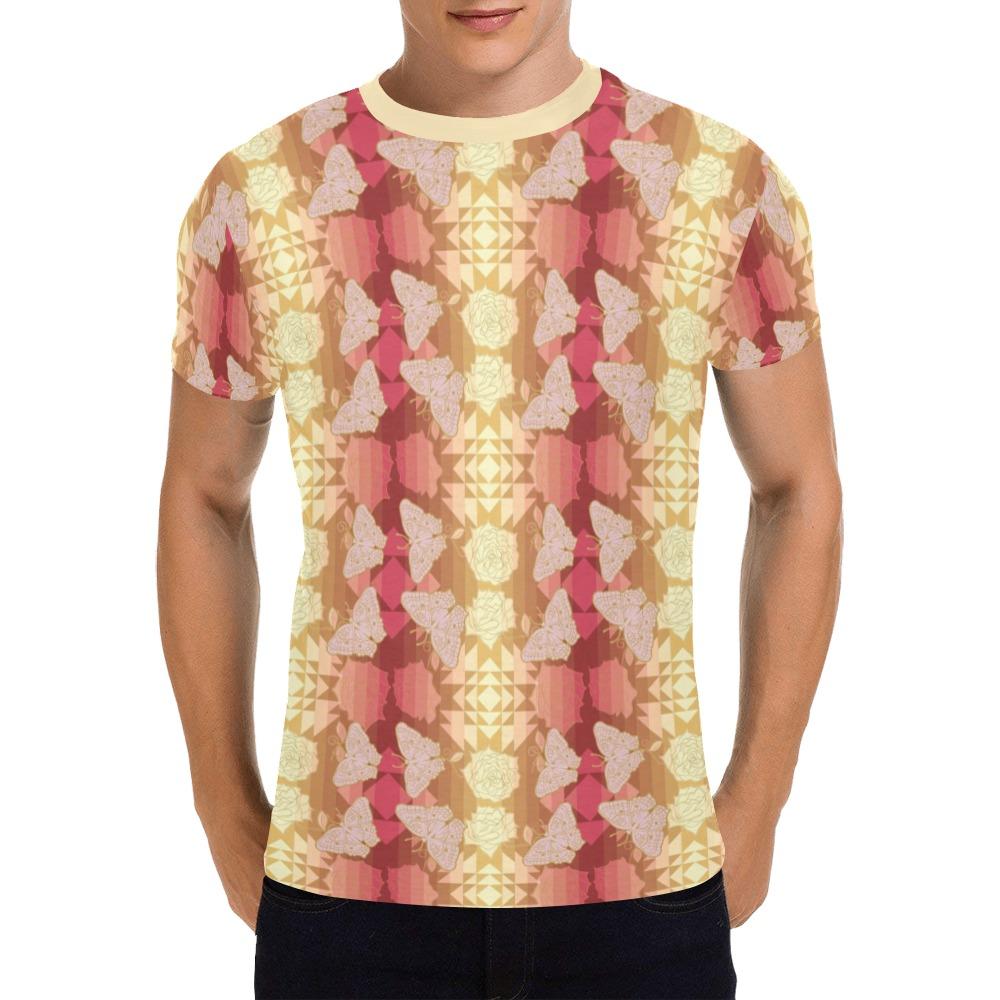 Butterfly and Roses on Geometric All Over Print T-Shirt for Men (USA Size) (Model T40) All Over Print T-Shirt for Men (T40) e-joyer 