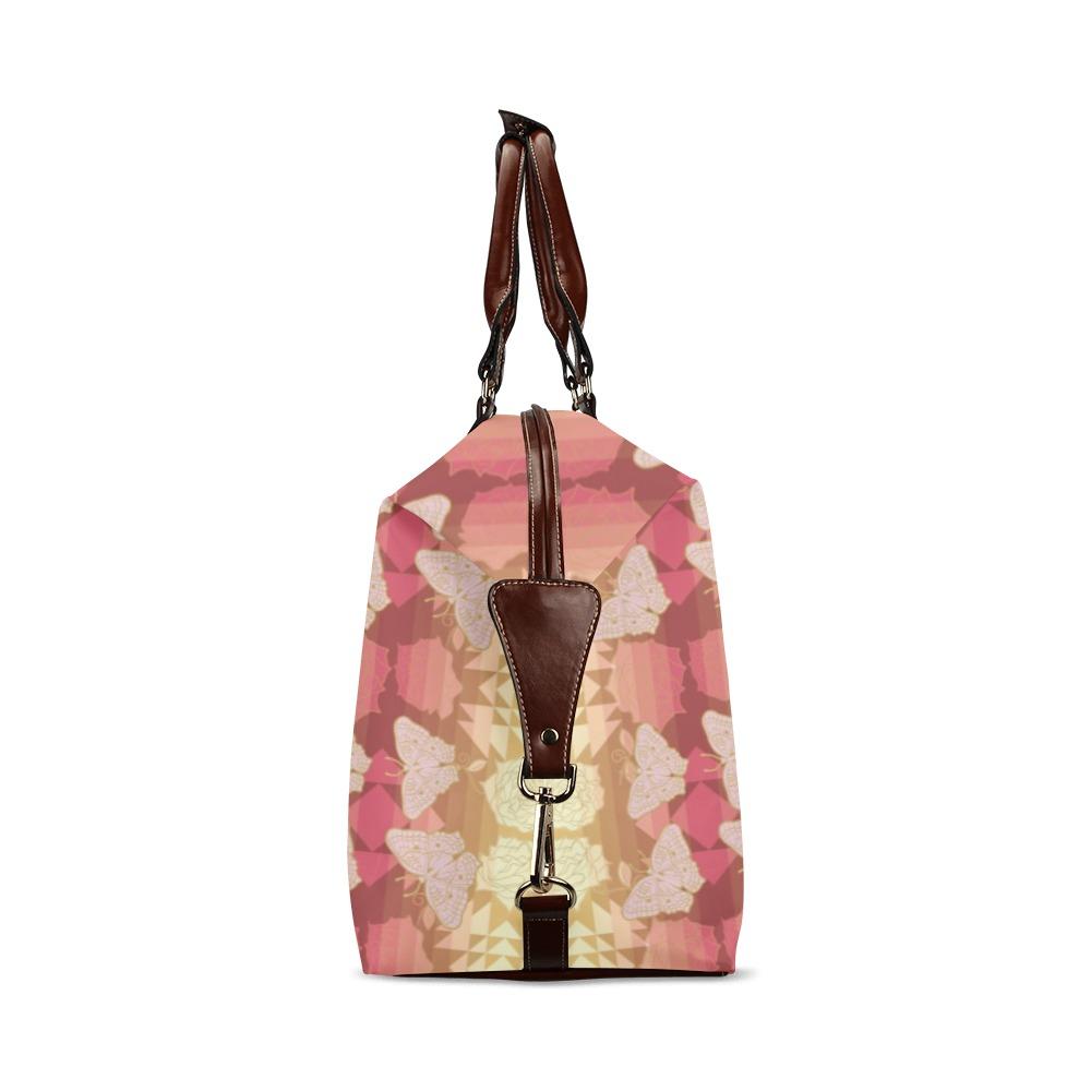 Butterfly and Roses on Geometric Classic Travel Bag (Model 1643) Remake Classic Travel Bags (1643) e-joyer 