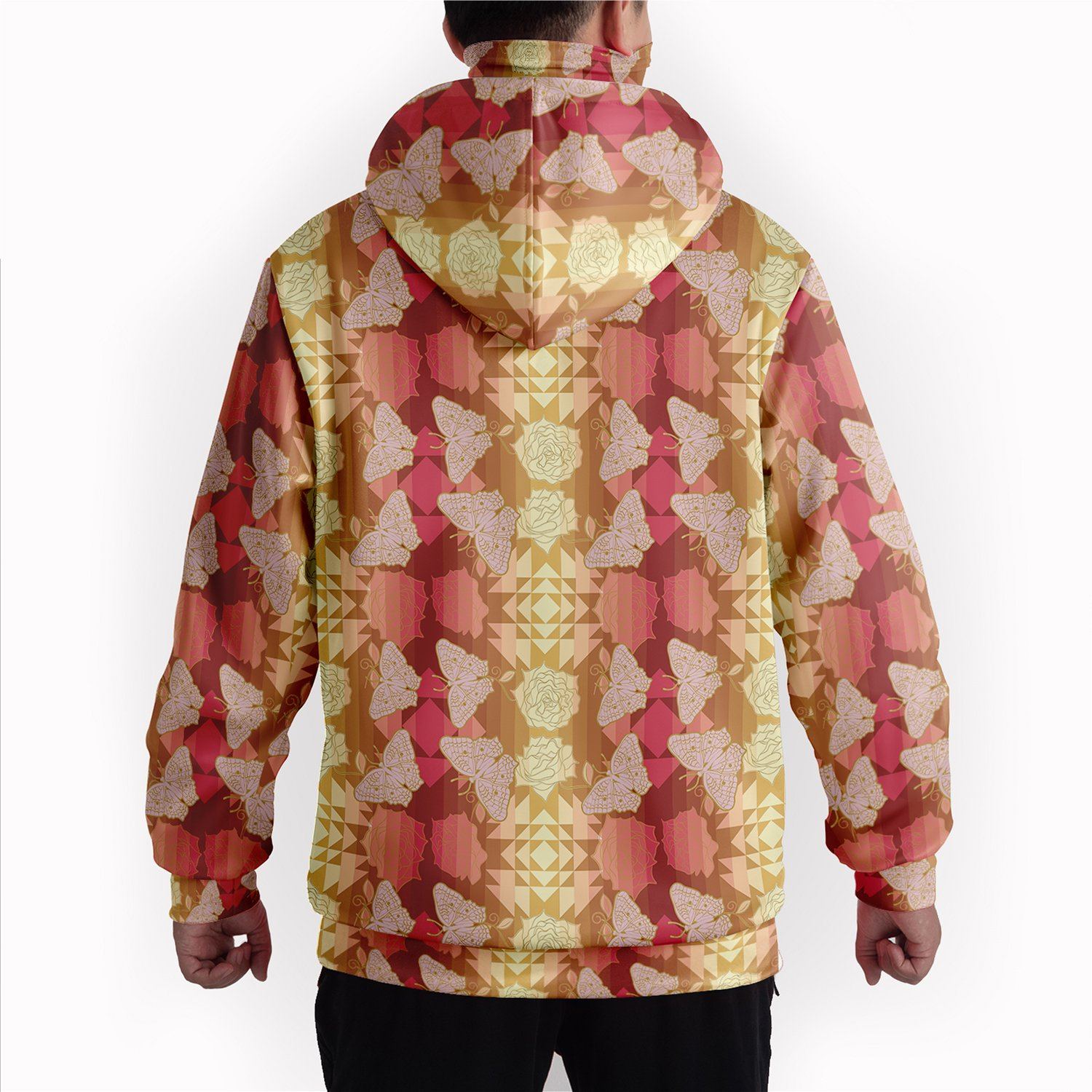 Butterfly and Roses on Geometric Hoodie with Face Cover 49 Dzine 