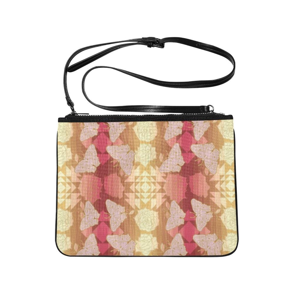 Butterfly and Roses on Geometric Slim Clutch Bag (Model 1668) Slim Clutch Bags (1668) e-joyer 