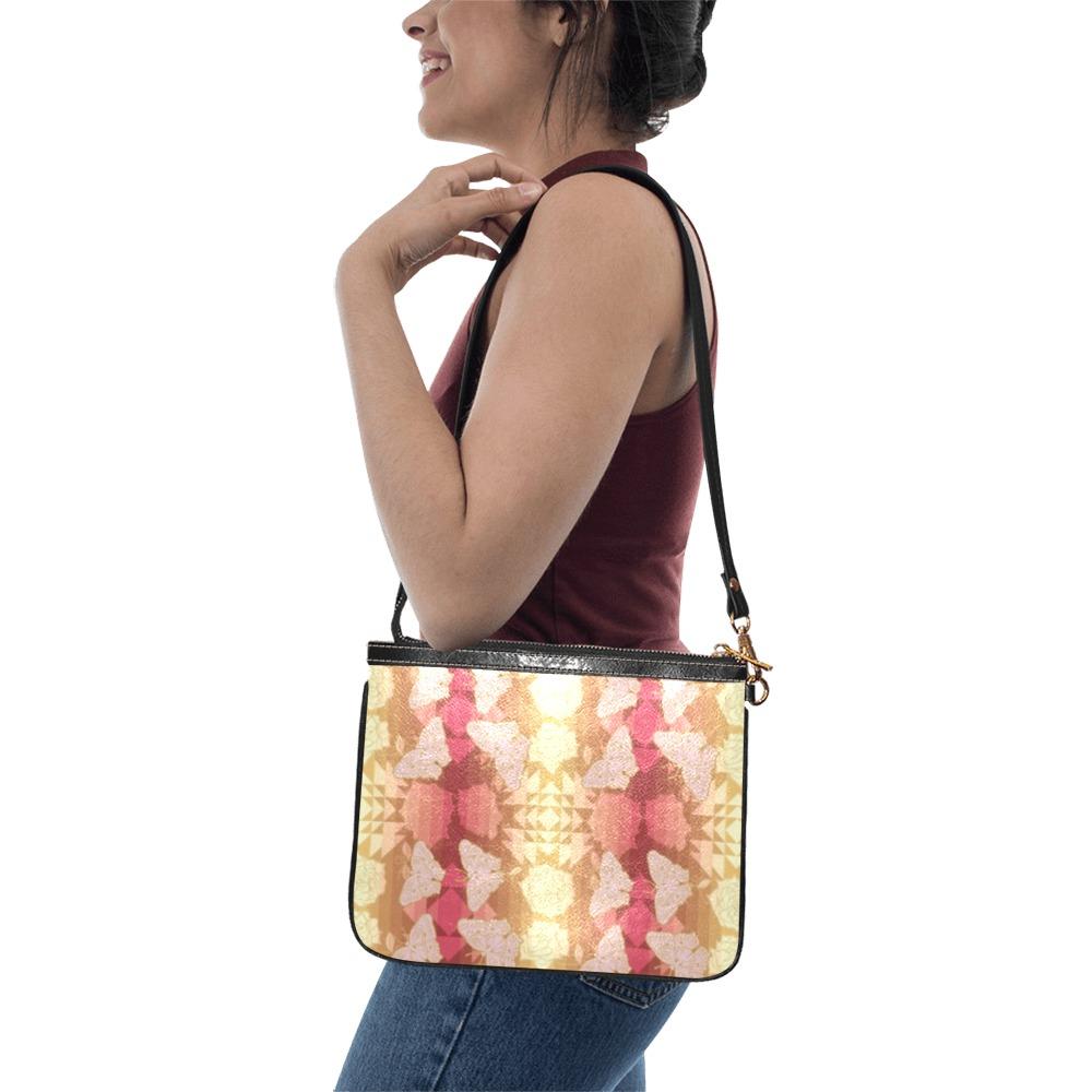 Butterfly and Roses on Geometric Small Shoulder Bag (Model 1710) Small Shoulder Bag (1710) e-joyer 