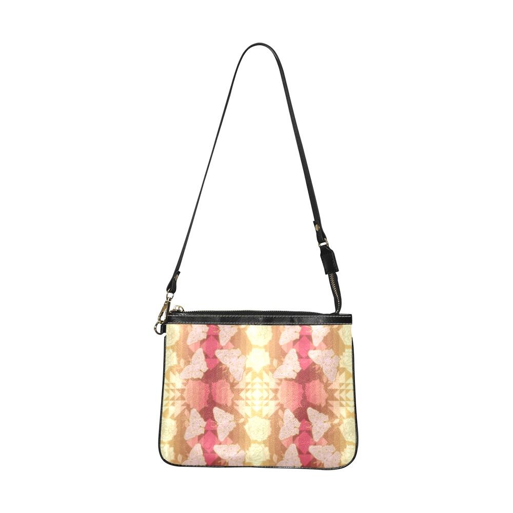 Butterfly and Roses on Geometric Small Shoulder Bag (Model 1710) Small Shoulder Bag (1710) e-joyer 