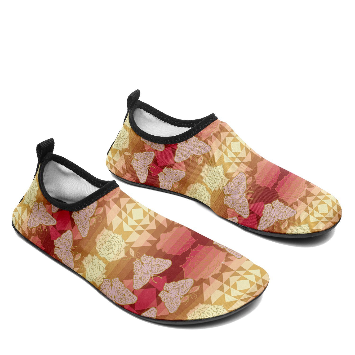 Butterfly and Roses on Geometric Sockamoccs Kid's Slip On Shoes Herman 