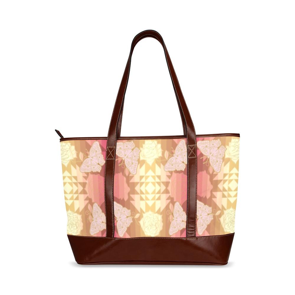 Butterfly and Roses on Geometric Tote Handbag (Model 1642) handbag e-joyer 