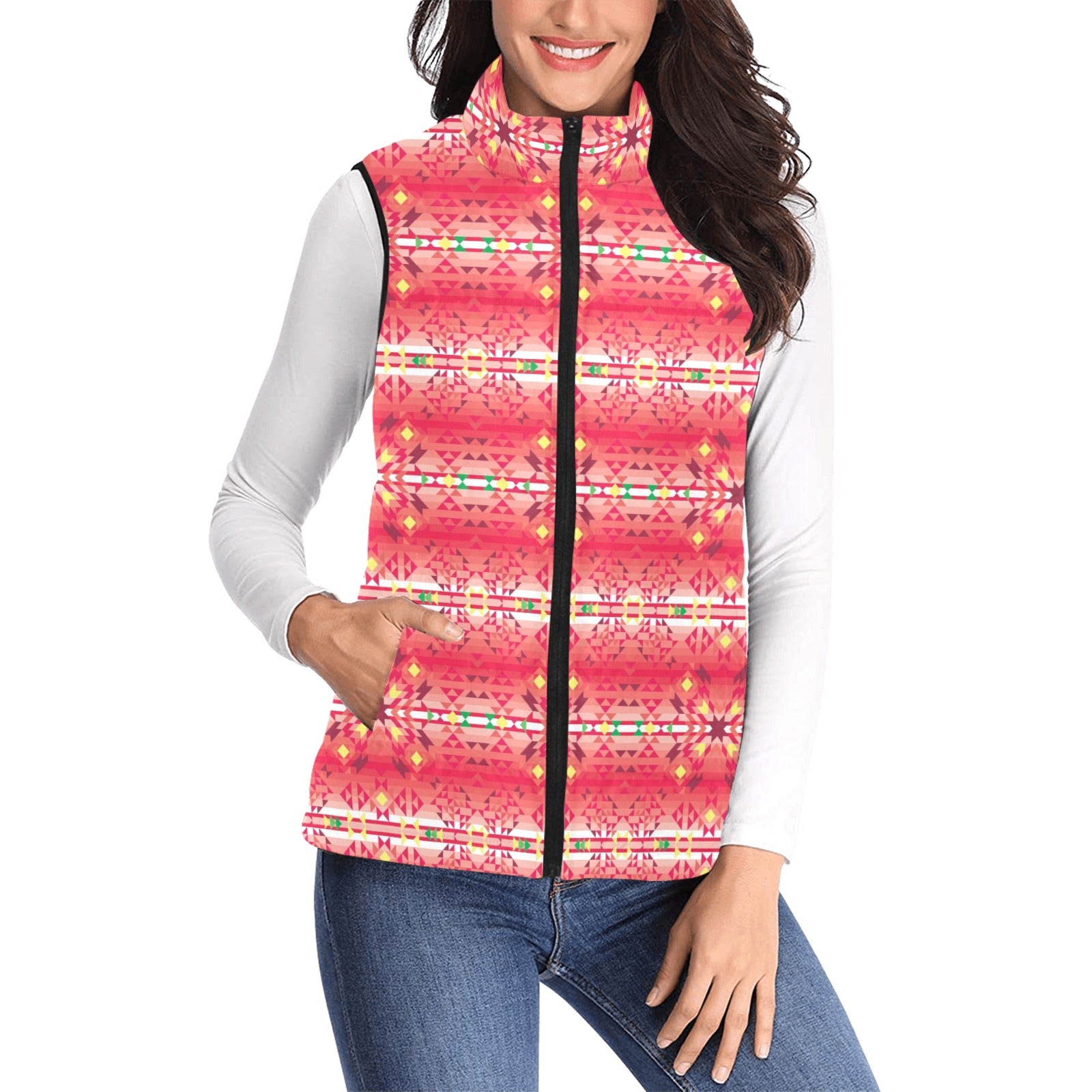 Red Pink Star Women's Padded Vest Jacket
