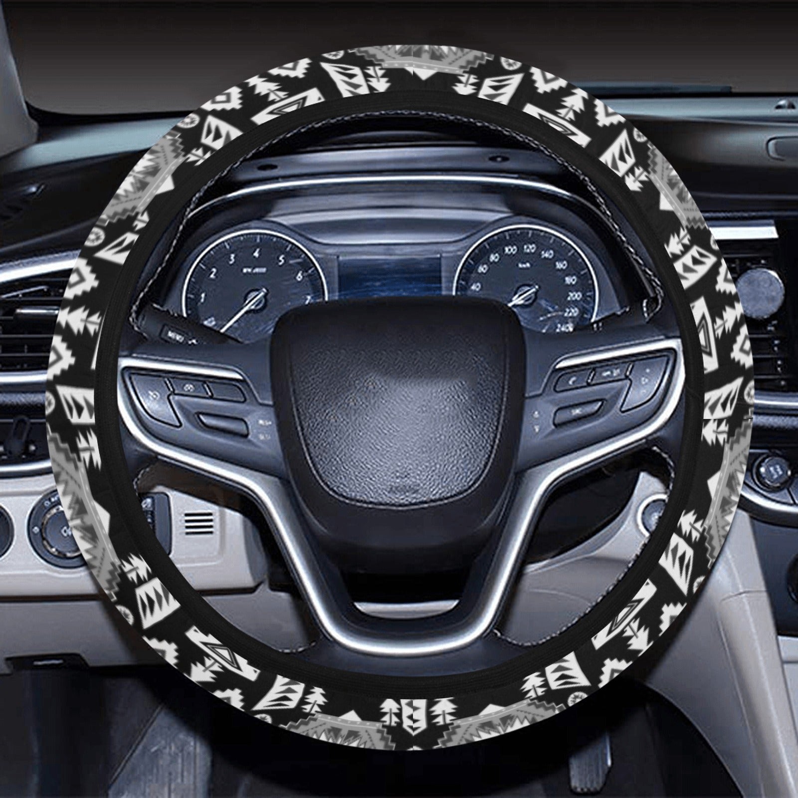 Chiefs Mountain Black and White Steering Wheel Cover with Elastic Edge
