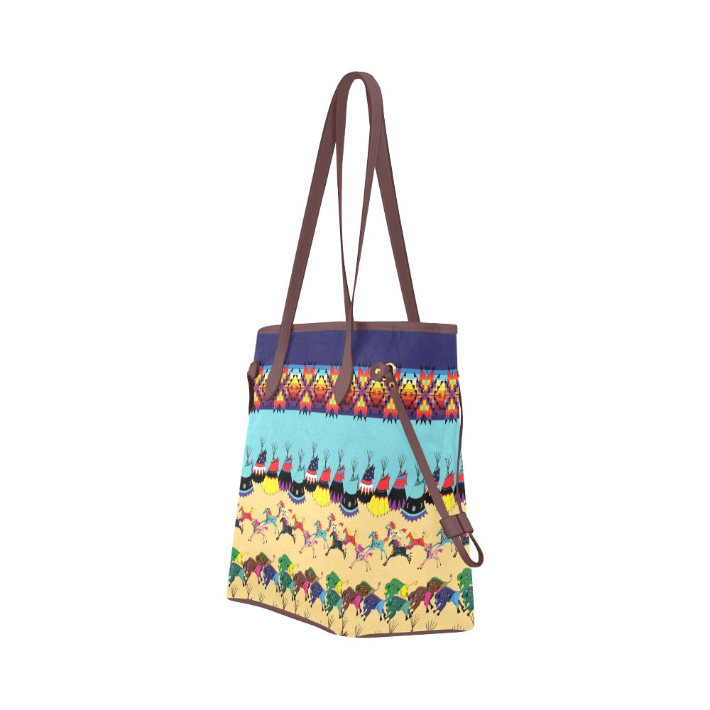 Horses and Buffalo Ledger Blue Clover Canvas Tote Bag