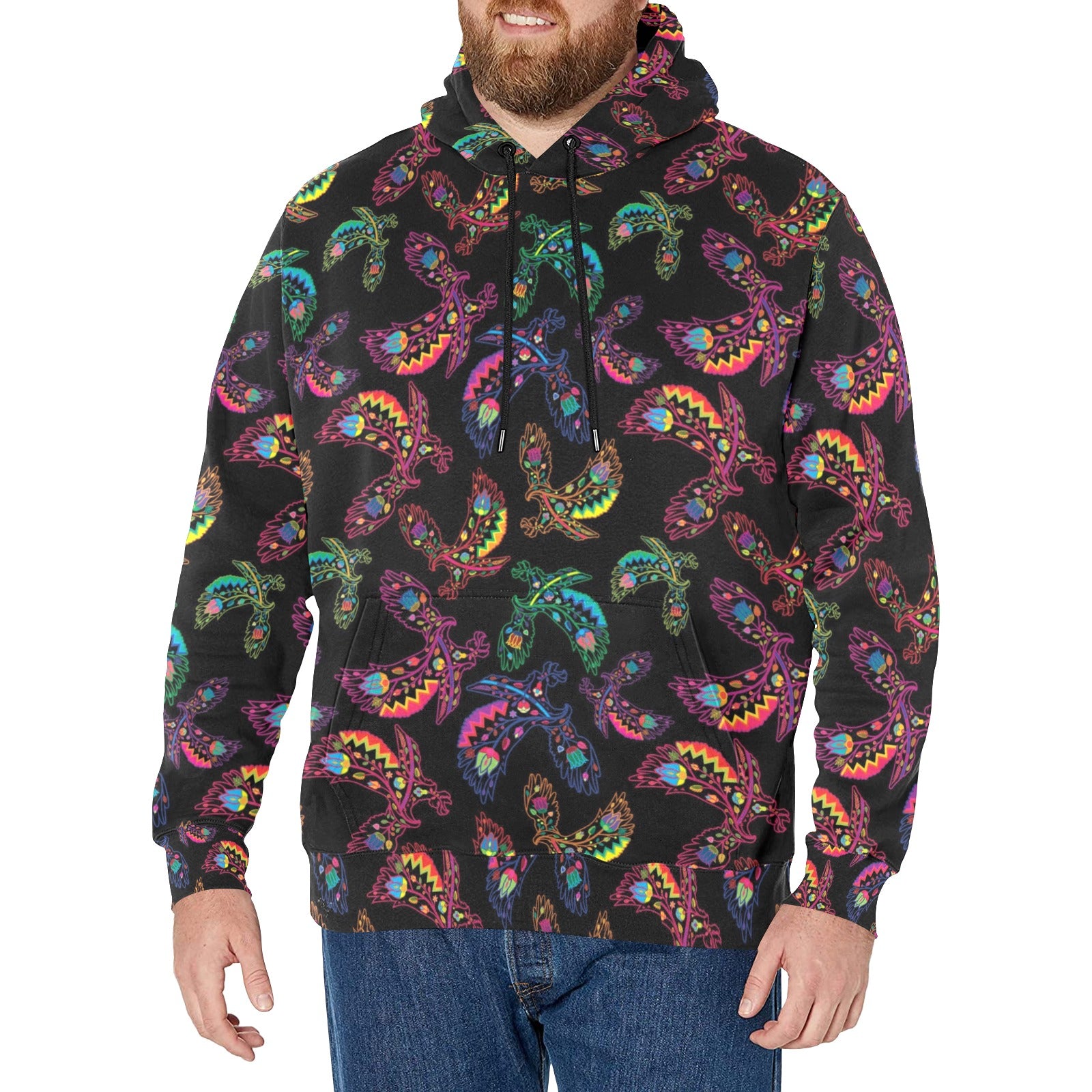 Neon Floral Eagles Men's Long Sleeve Fleece Hoodie