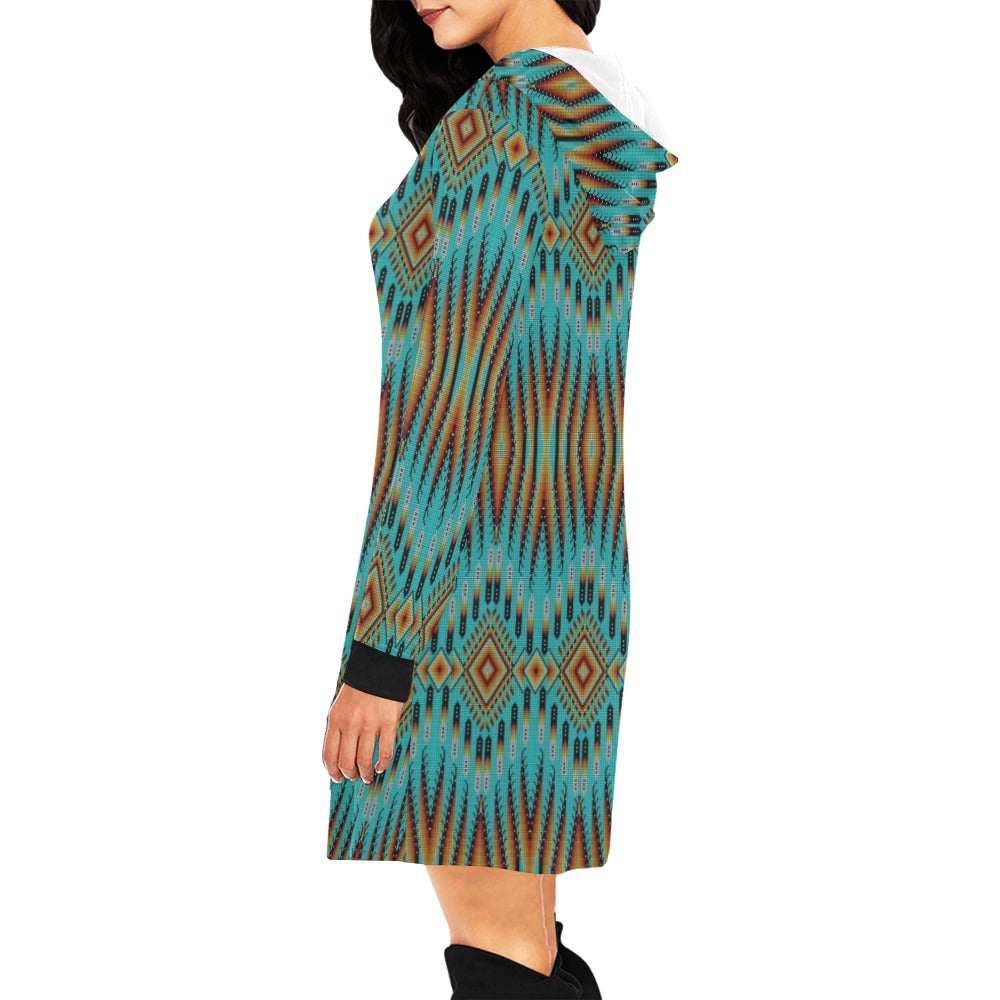 Fire Feather Turquoise Hoodie Dress