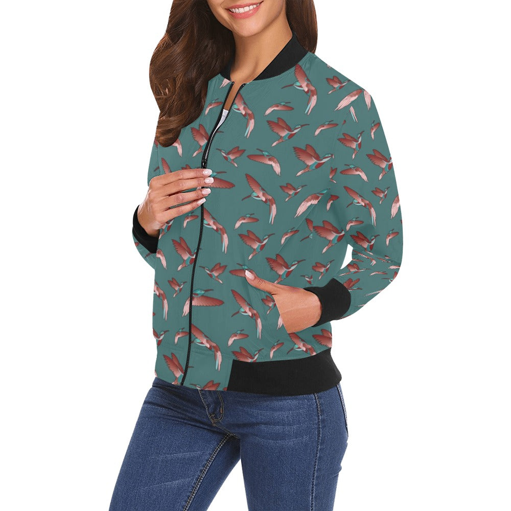 Red Swift Turquoise Bomber Jacket for Women