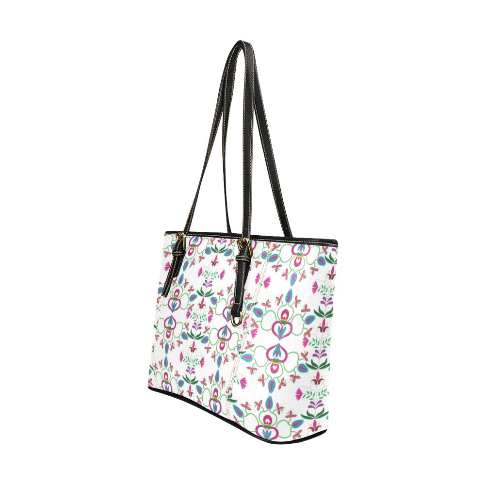 Quilled Divine White Leather Tote Bag/Large