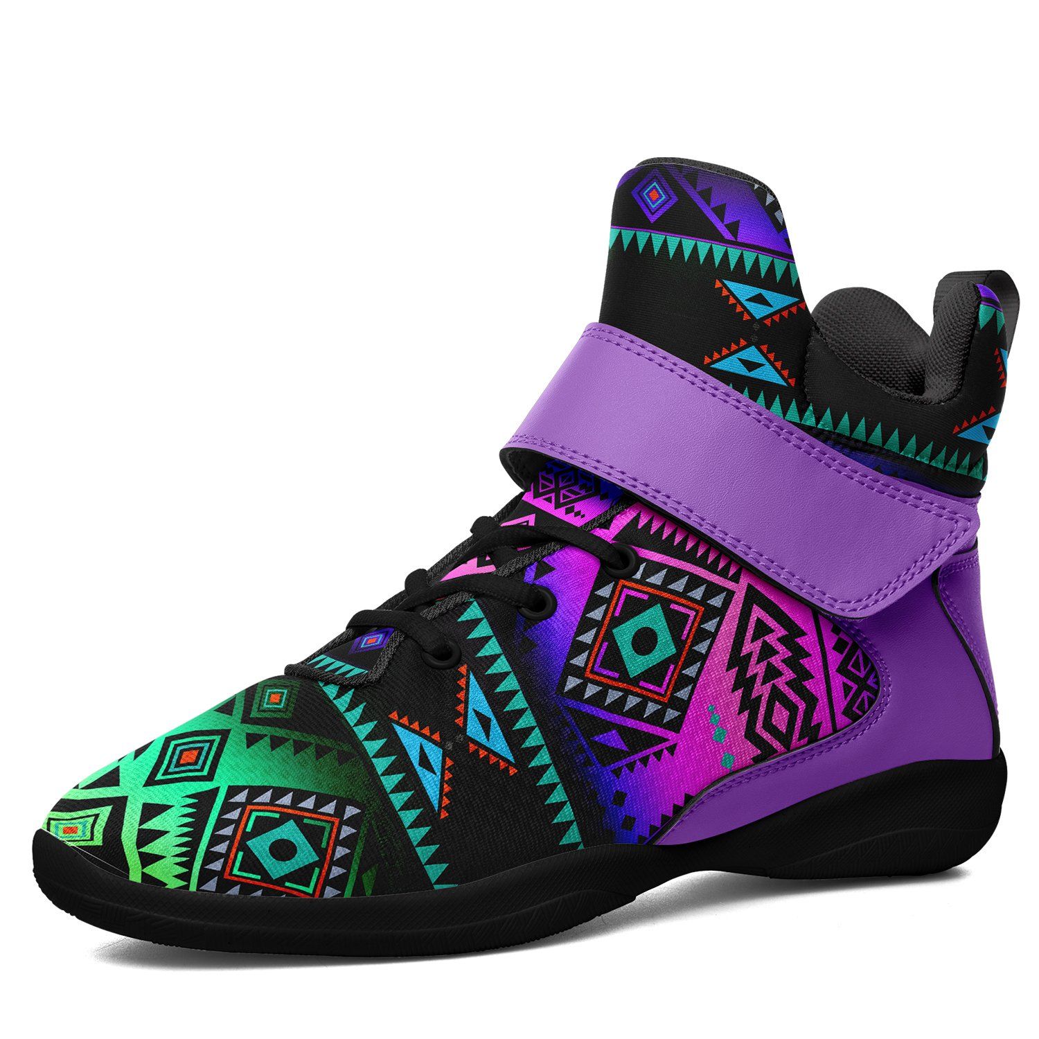 California Coast Sunrise Ipottaa Basketball / Sport High Top Shoes 49 Dzine US Women 4.5 / US Youth 3.5 / EUR 35 Black Sole with Lavender Strap 