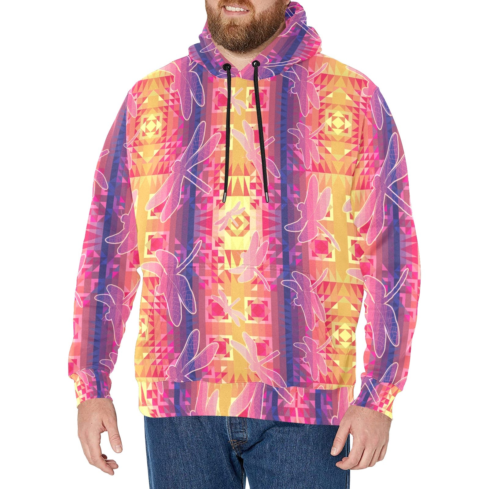 Kaleidoscope Dragonfly Men's Long Sleeve Fleece Hoodie