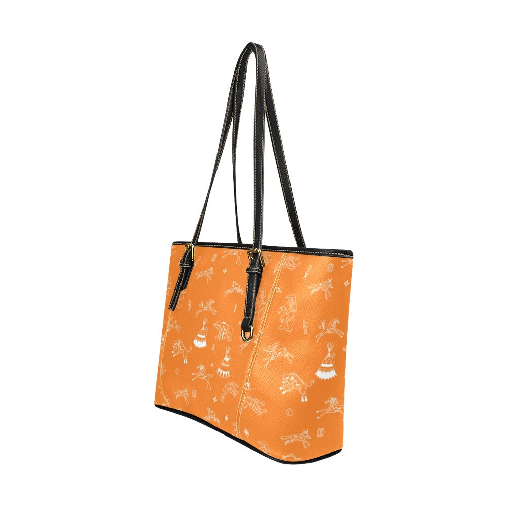 Ledger Dabbles Orange Leather Tote Bag/Large