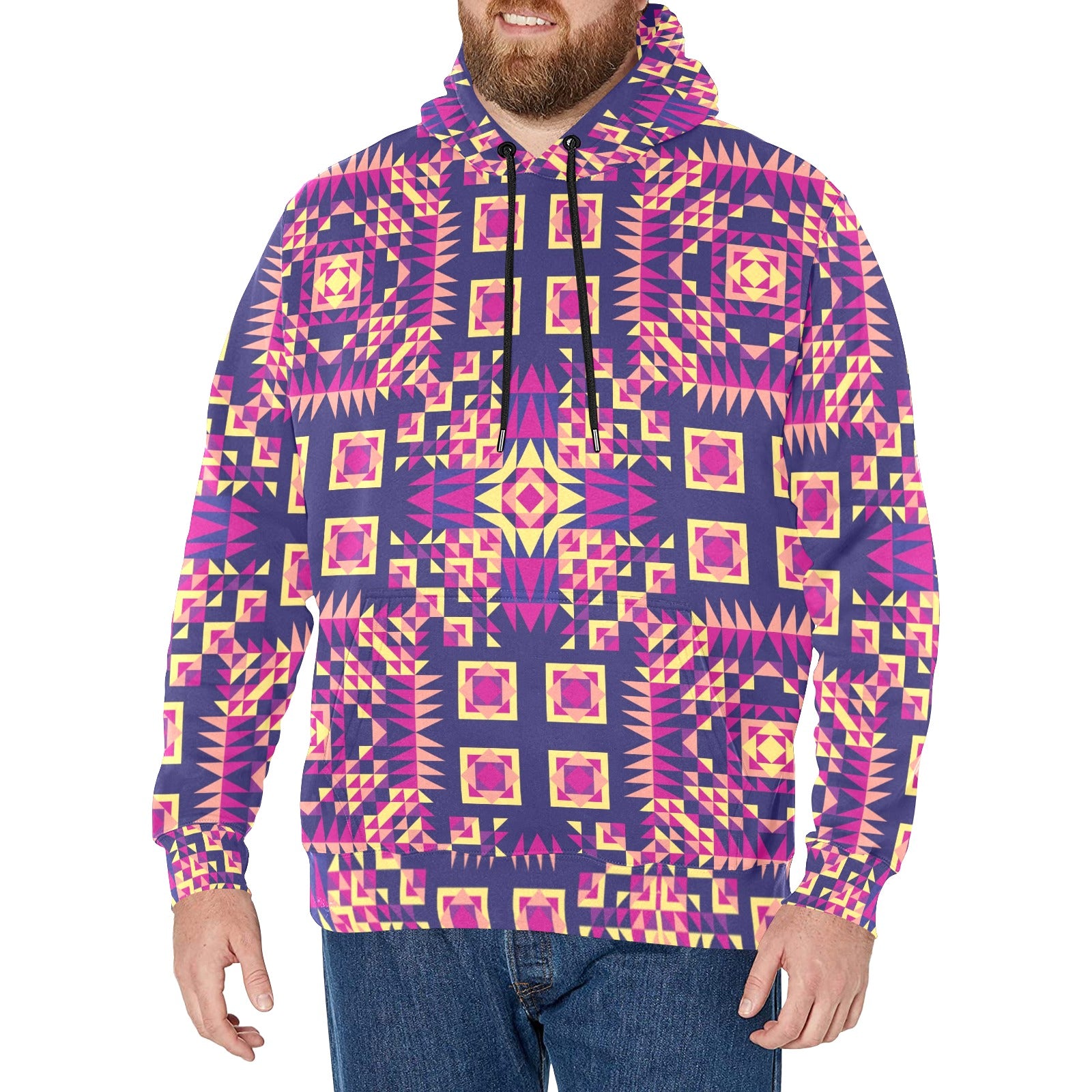 Kaleidoscope Bleu Men's Long Sleeve Fleece Hoodie