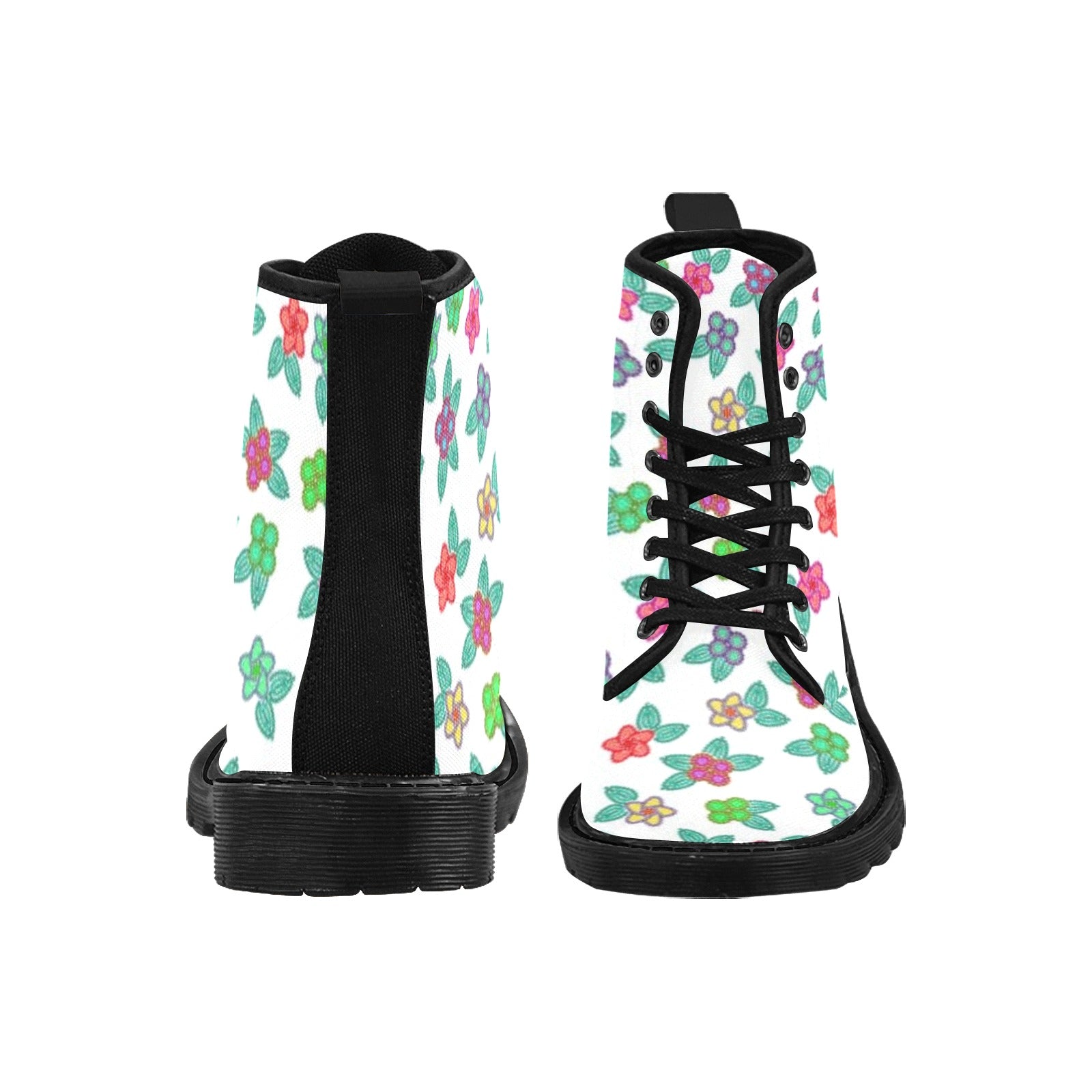 Berry Flowers White Boots for Women (Black)